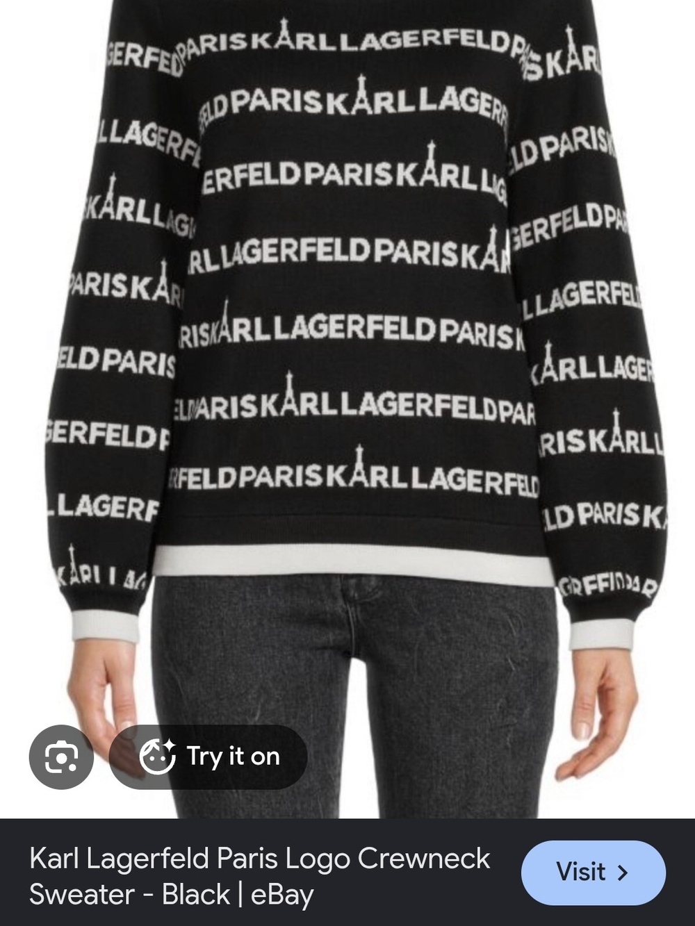 Karl Lagerfeld Black and White Logo Crewneck Sweater